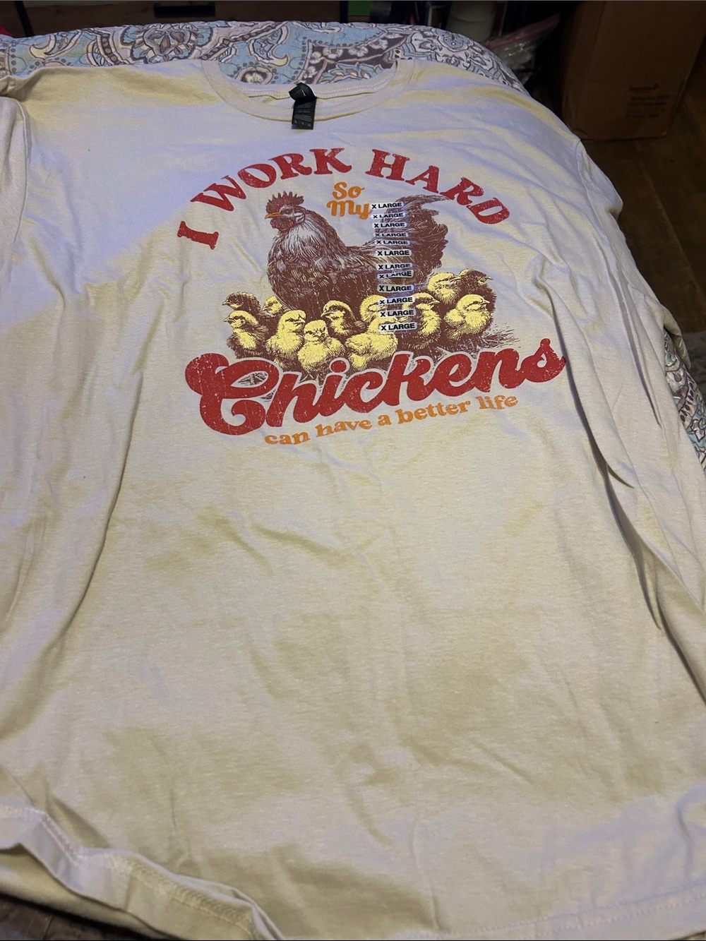 Gildan White Short Sleeve Tee with Red and Yellow Chicken Graphic